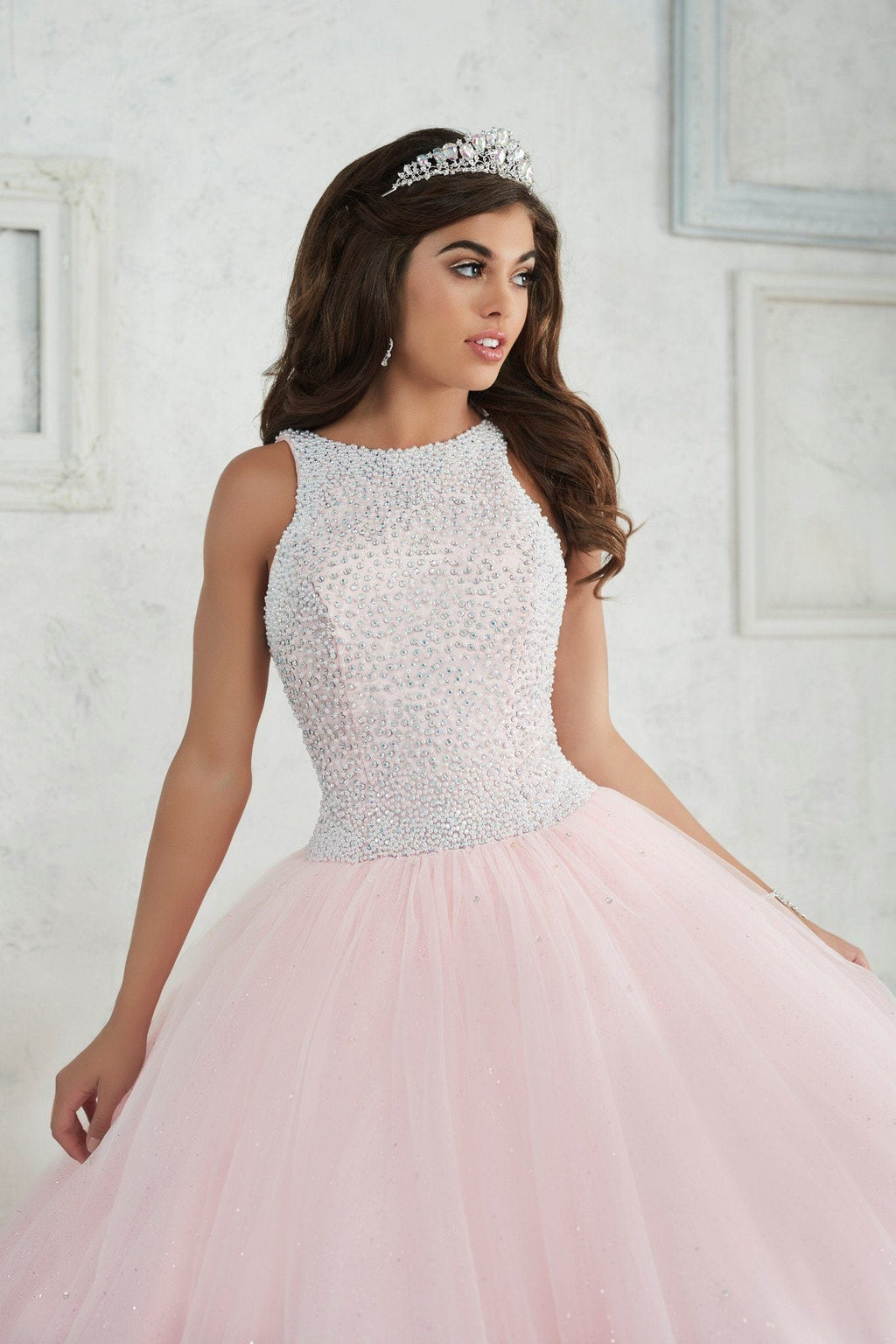 Pearl Beaded Halter Dress by House of Wu Fiesta Gowns 56318