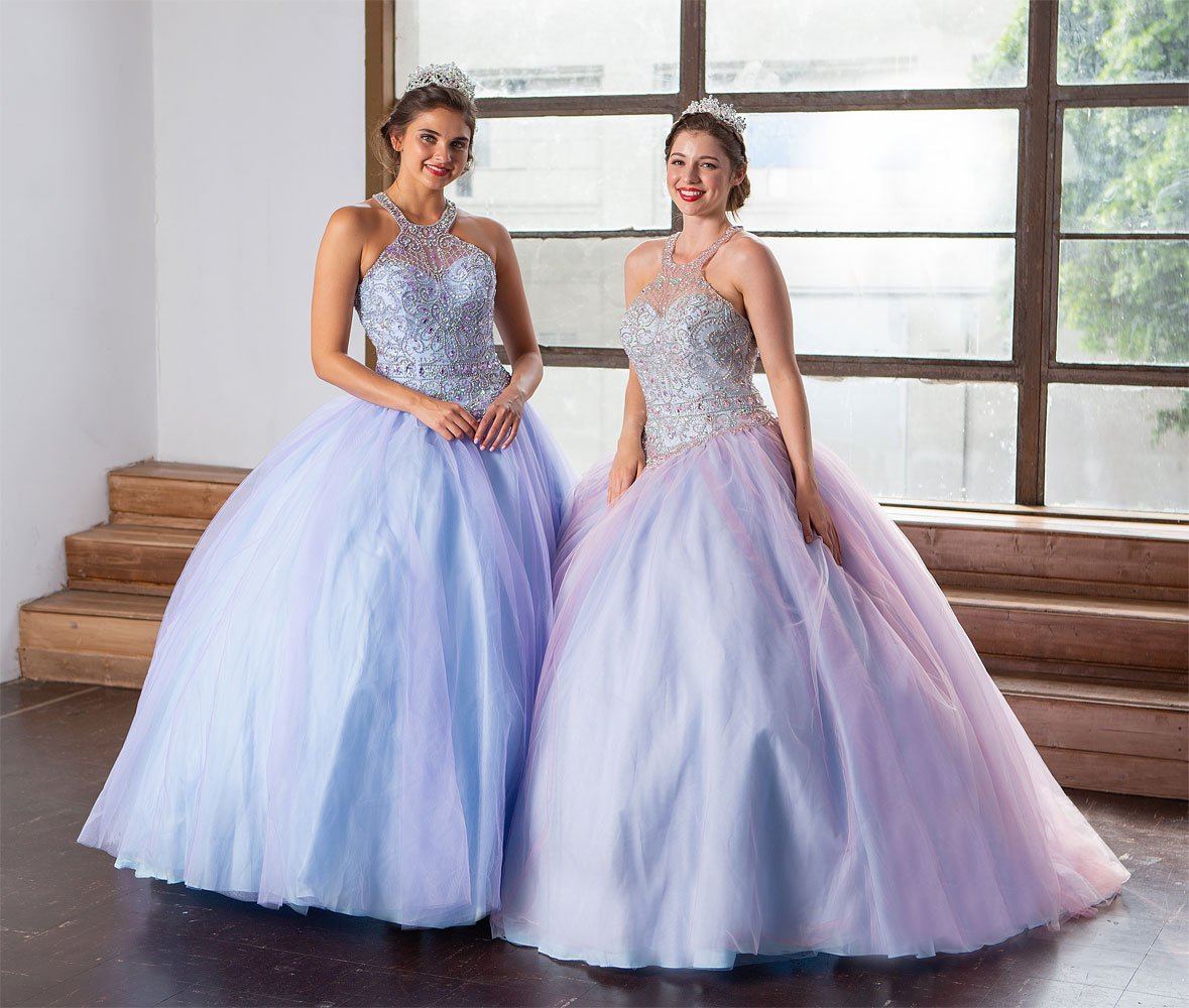Two-Tone Beaded Halter Quinceanera Dress by Calla KY-79398