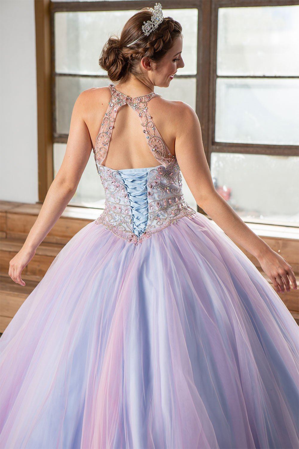 Two-Tone Beaded Halter Quinceanera Dress by Calla KY-79398