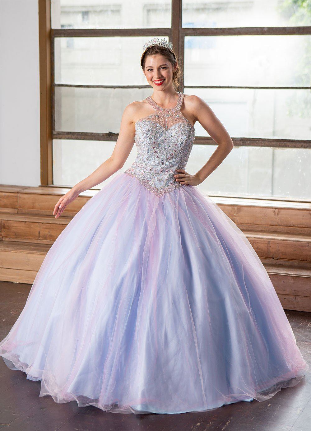 Two-Tone Beaded Halter Quinceanera Dress by Calla KY-79398
