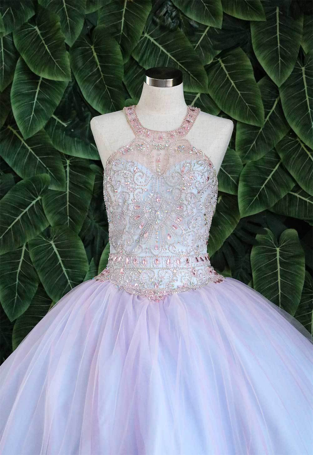 Two-Tone Beaded Halter Quinceanera Dress by Calla KY-79398