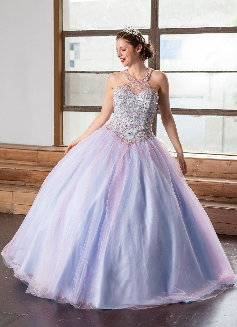 Two-Tone Beaded Halter Quinceanera Dress by Calla KY-79398