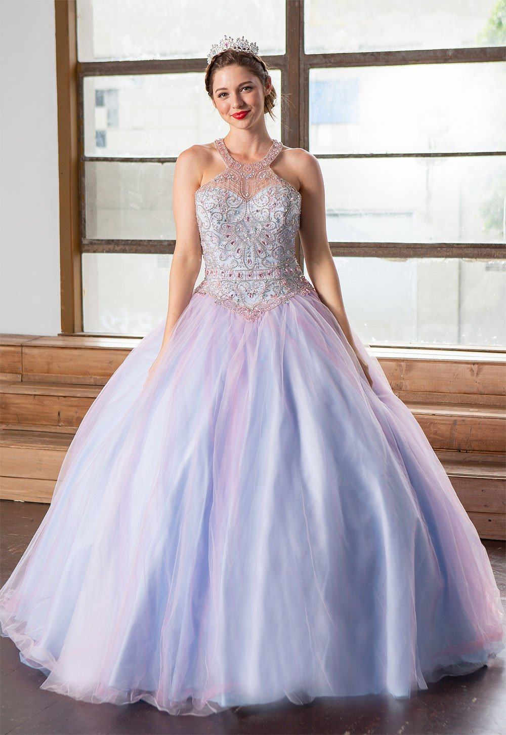 Two-Tone Beaded Halter Quinceanera Dress by Calla KY-79398