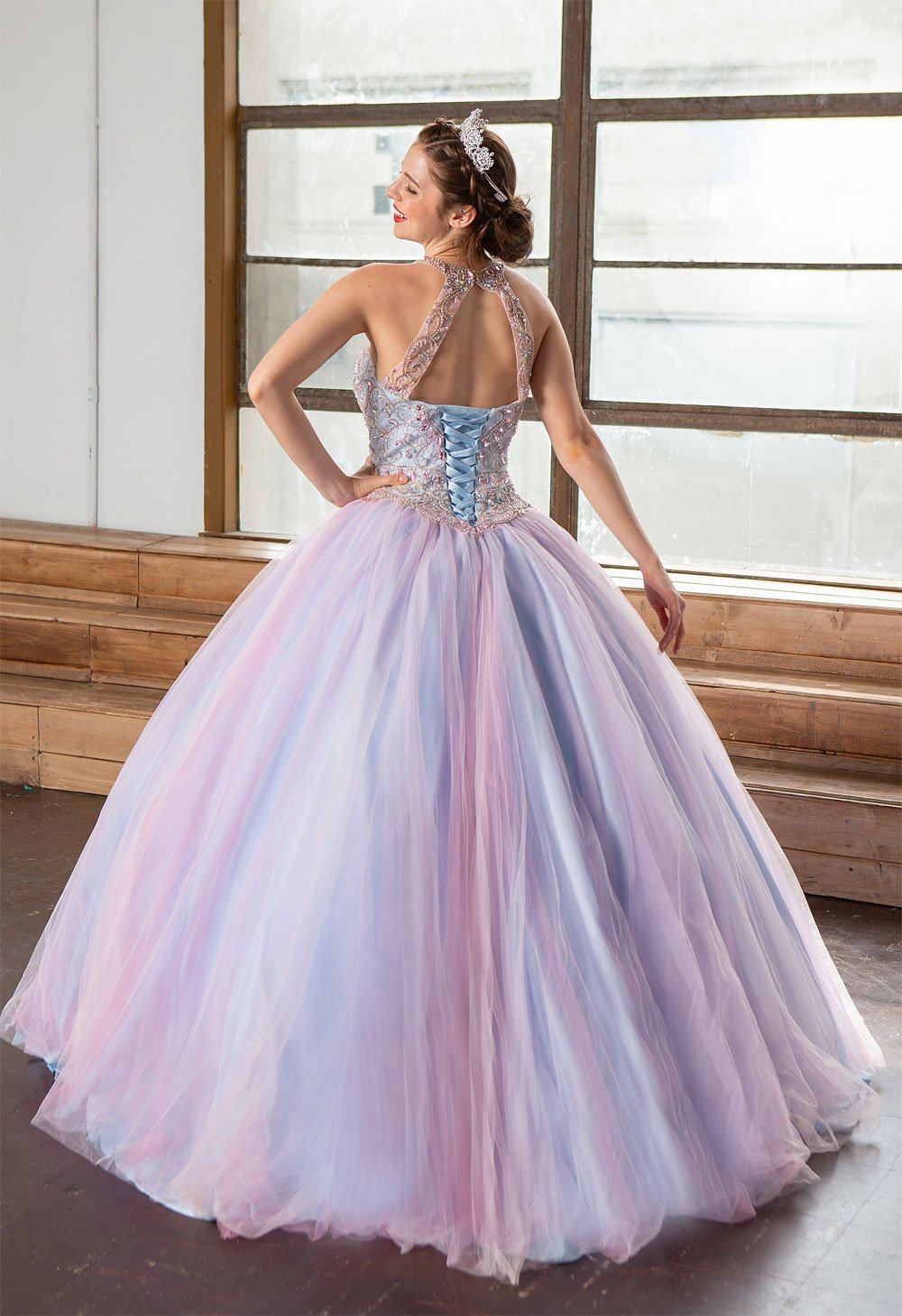 Two-Tone Beaded Halter Quinceanera Dress by Calla KY-79398