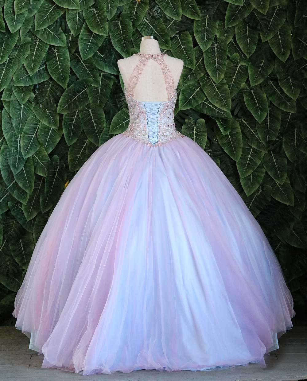 Two-Tone Beaded Halter Quinceanera Dress by Calla KY-79398